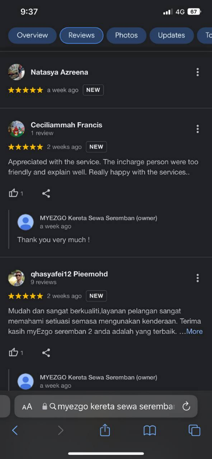 Google Review kereta sewa seremban 2
